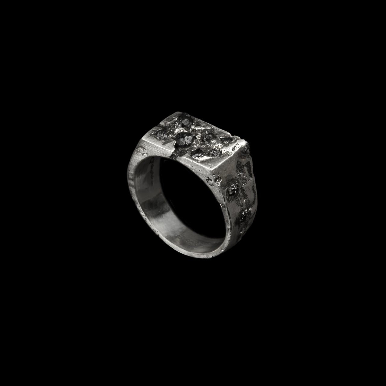 bespoke signet ring in silver with thirteen black diamonds