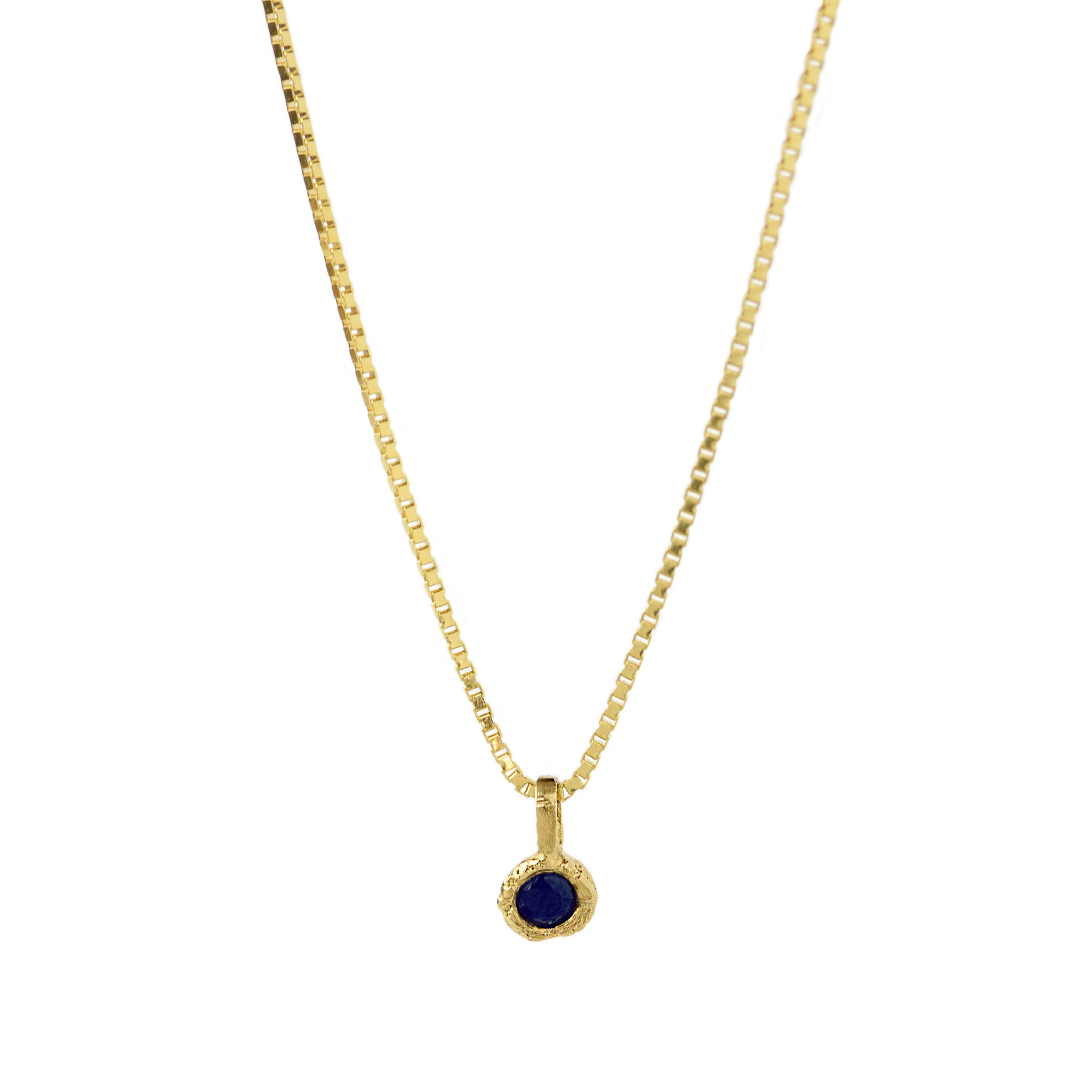Gold Charm Necklace With Blue Sapphire