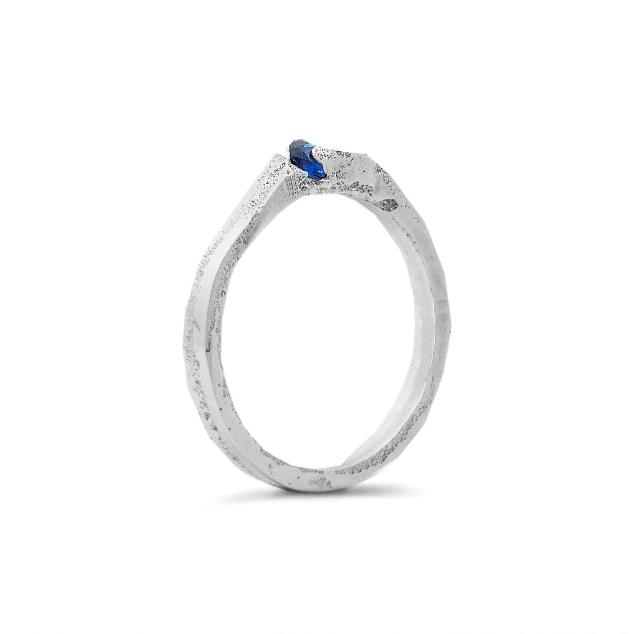 Sterling Silver Drop Ring With Blue Gemstone