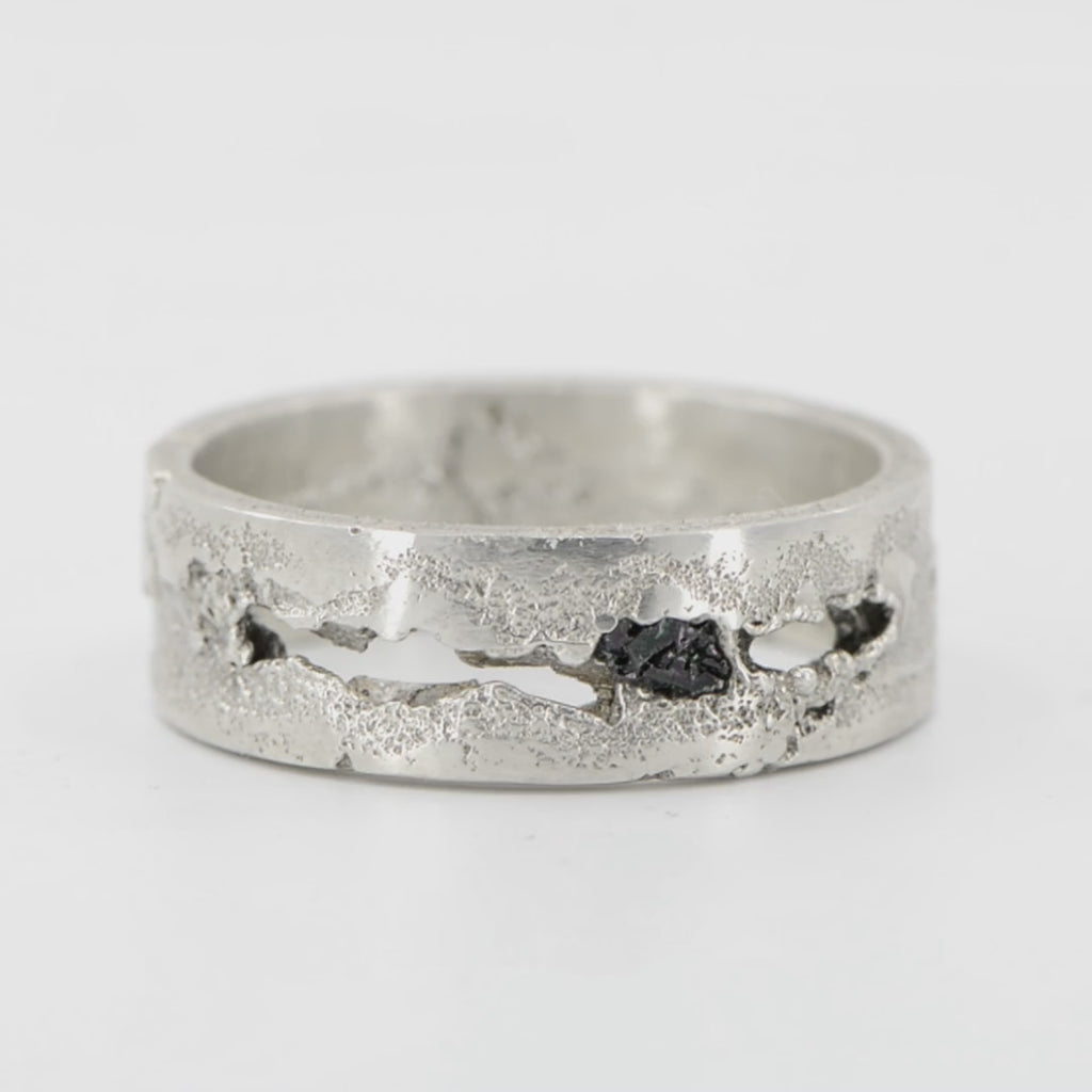 Oxidised Sterling Silver Ring With Raw Moissanite