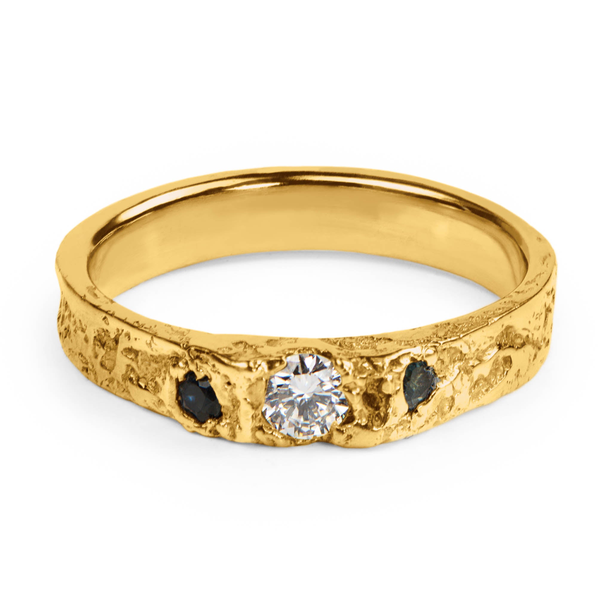 Yellow Gold Engagament Ring With Diamond And Sapphires