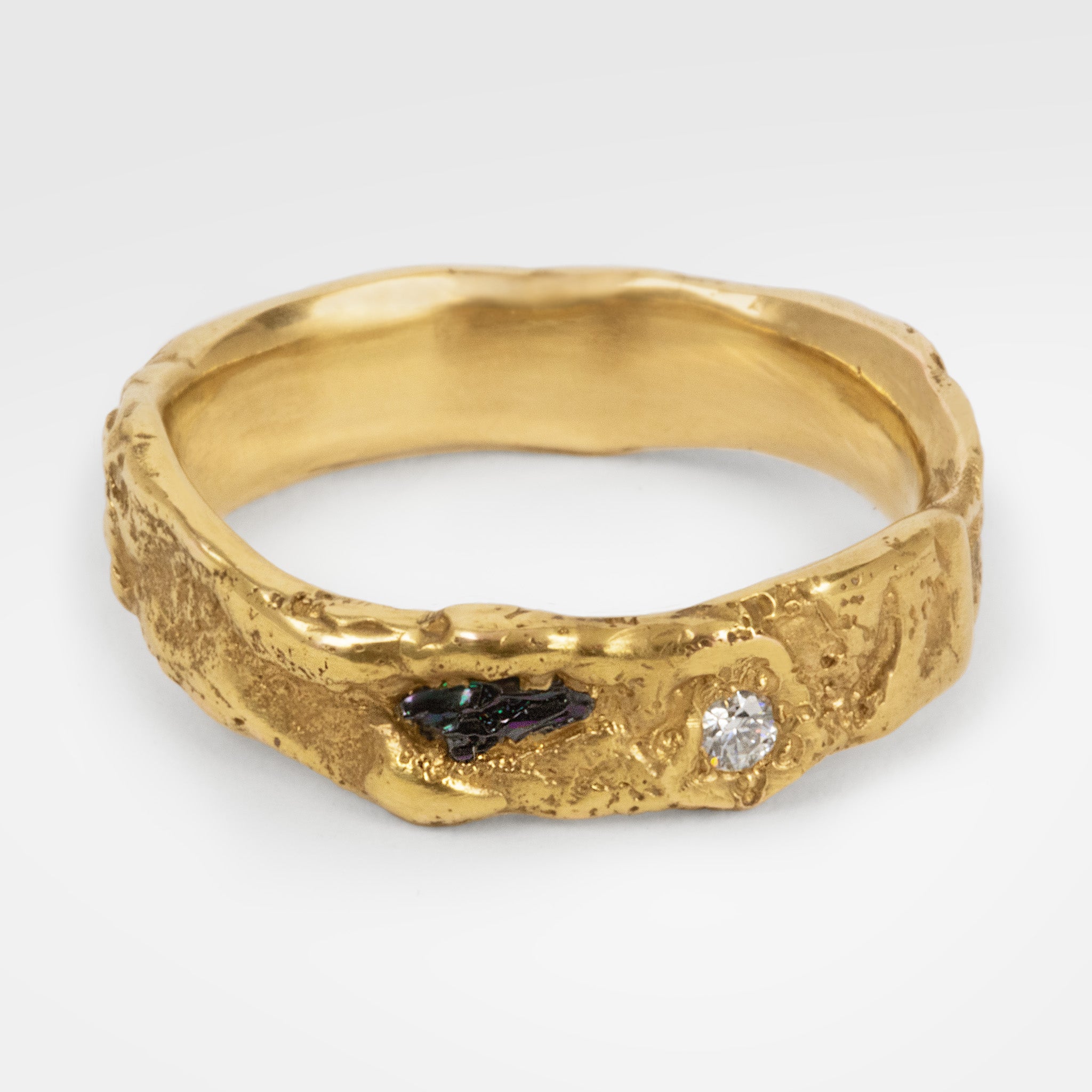 Gold Ring With Black Moissanite And Clear Faceted Moissanite