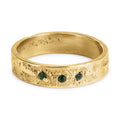 Gold ring with embedded green tourmaline gemstones sand cast by hand in Berlin