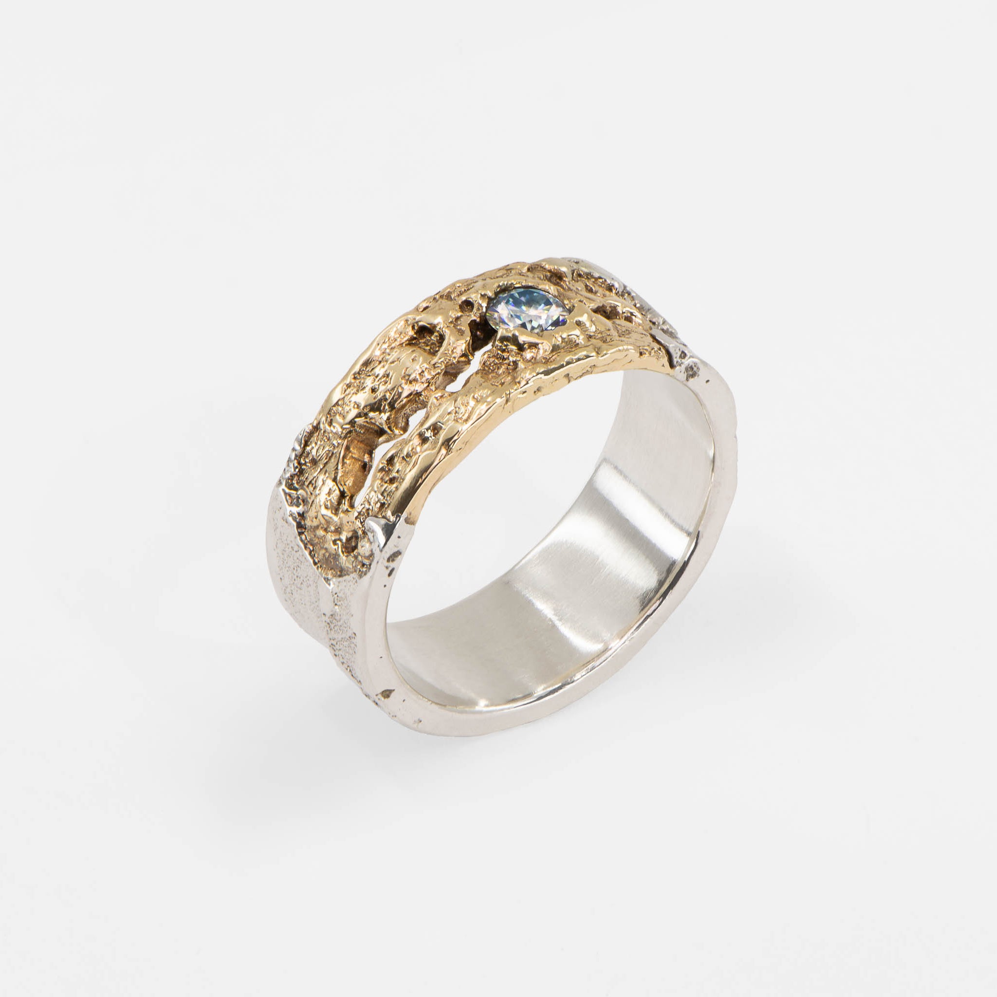 Yellow Gold And Silver Engagement Ring with Moissanite