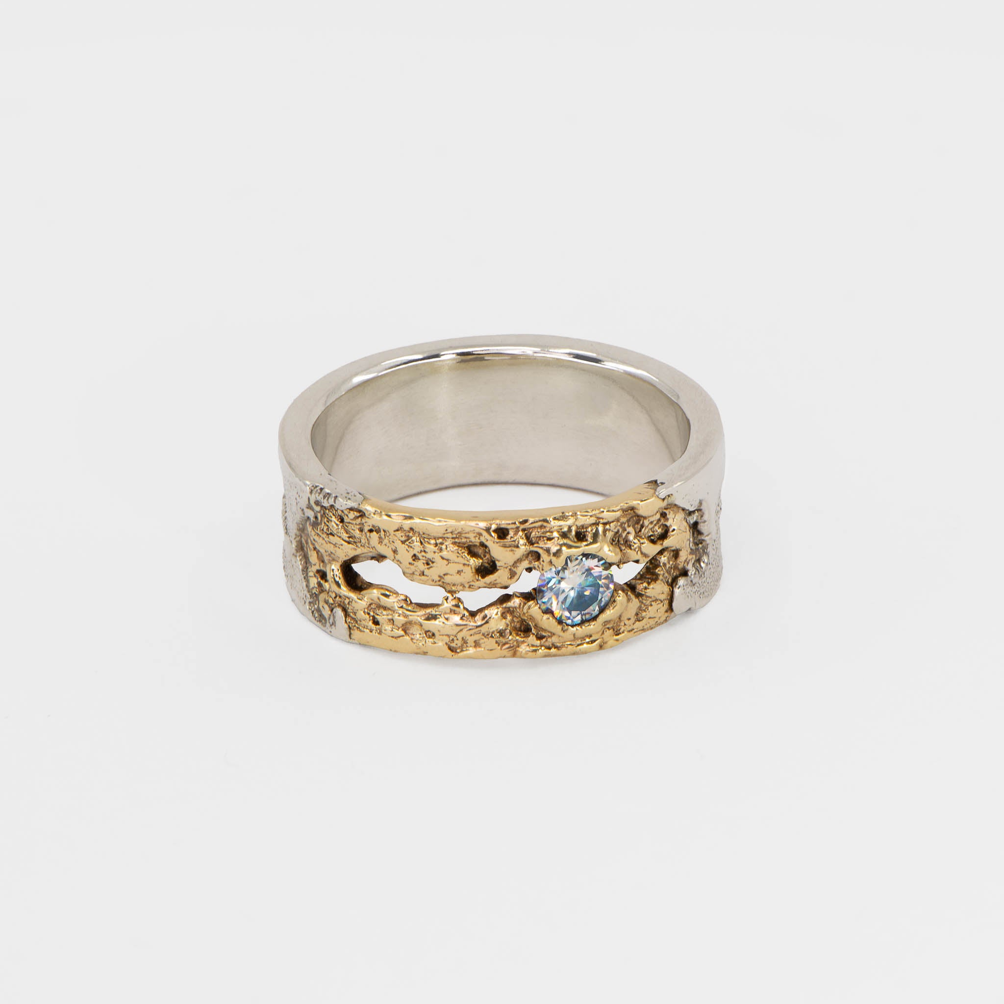 Yellow Gold And Silver Engagement Ring with Moissanite
