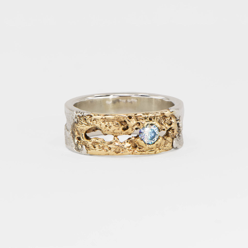 Yellow Gold And Silver Engagement Ring with Moissanite
