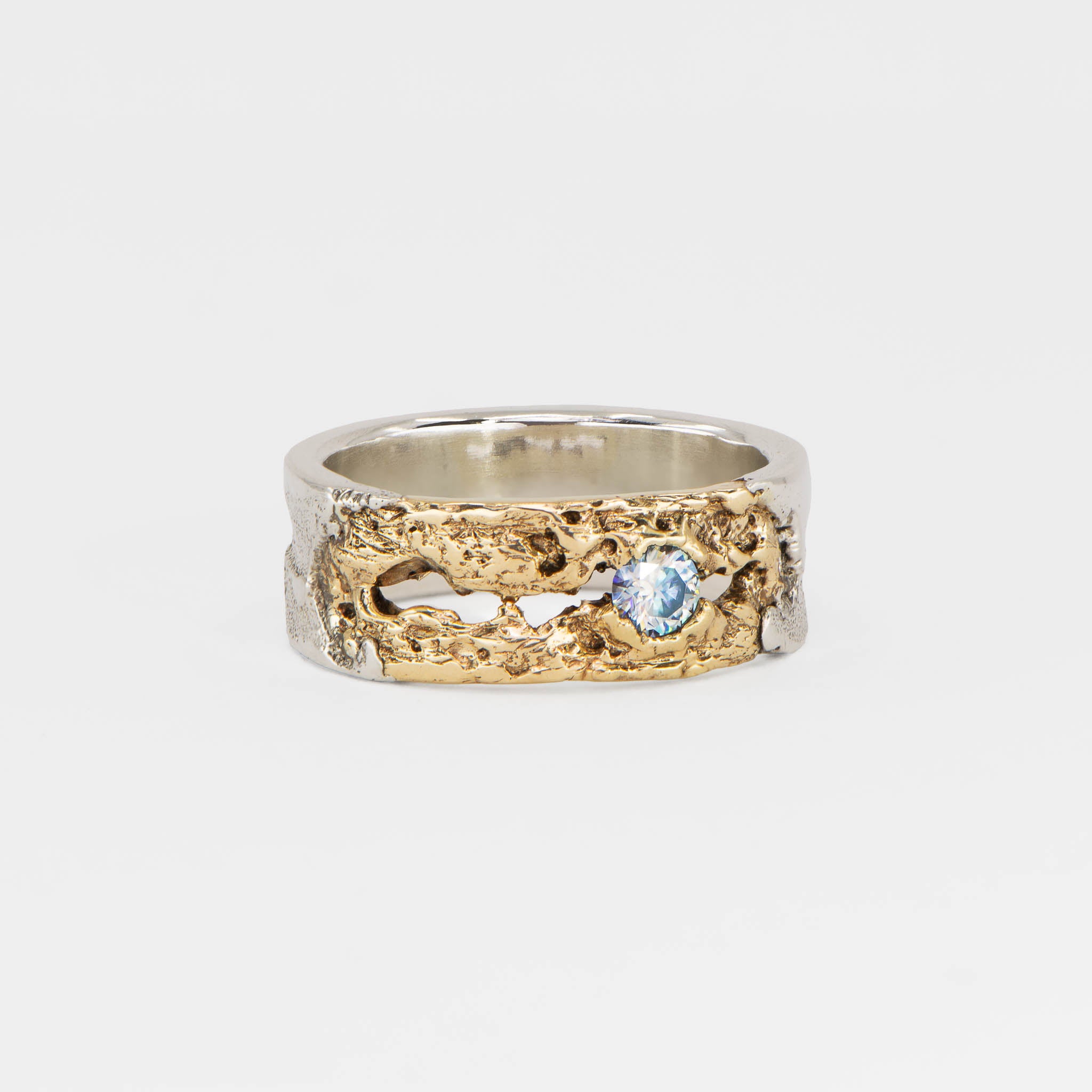 Yellow Gold And Silver Engagement Ring with Moissanite