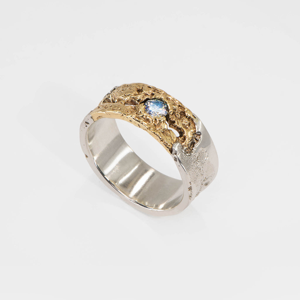 Yellow Gold And Silver Engagement Ring with Moissanite