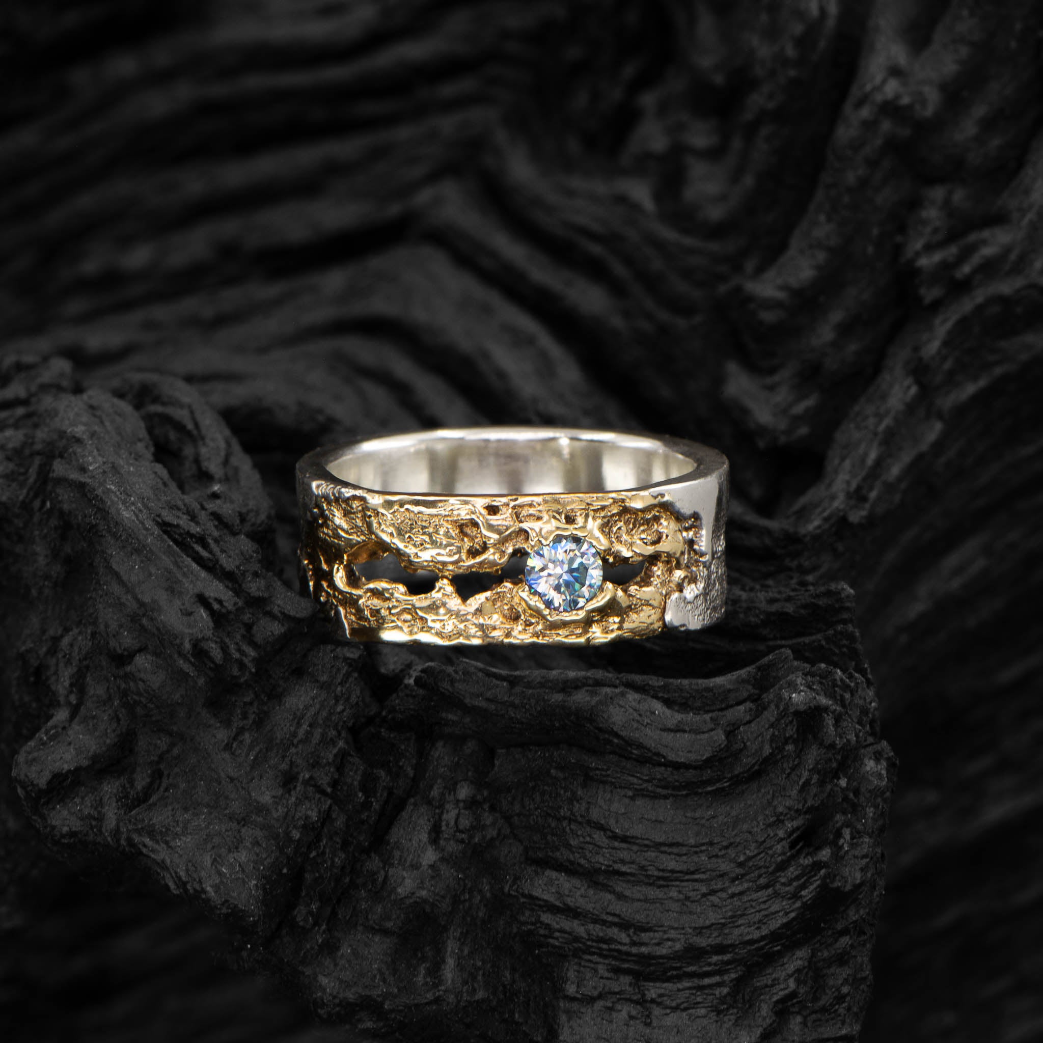 Yellow Gold And Silver Engagement Ring with Moissanite