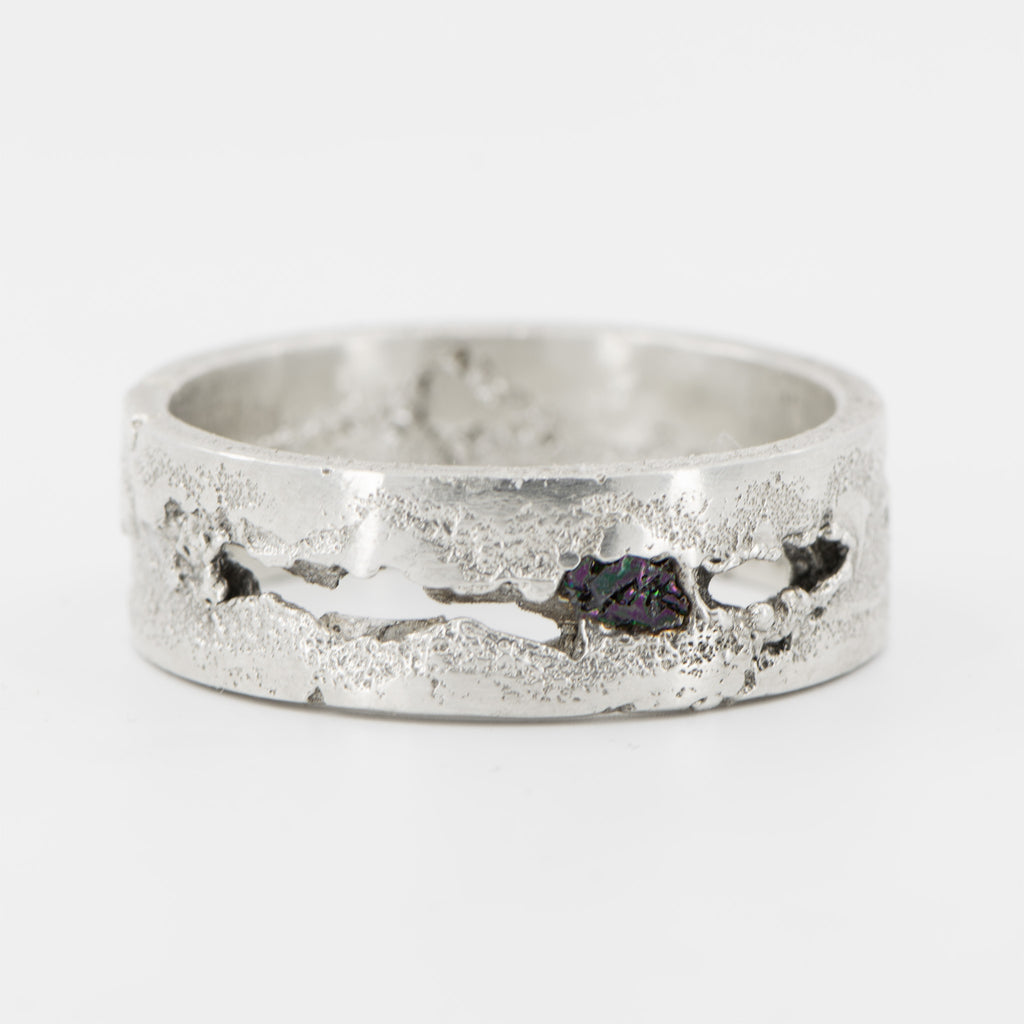 Oxidised Sterling Silver Ring With Raw Moissanite