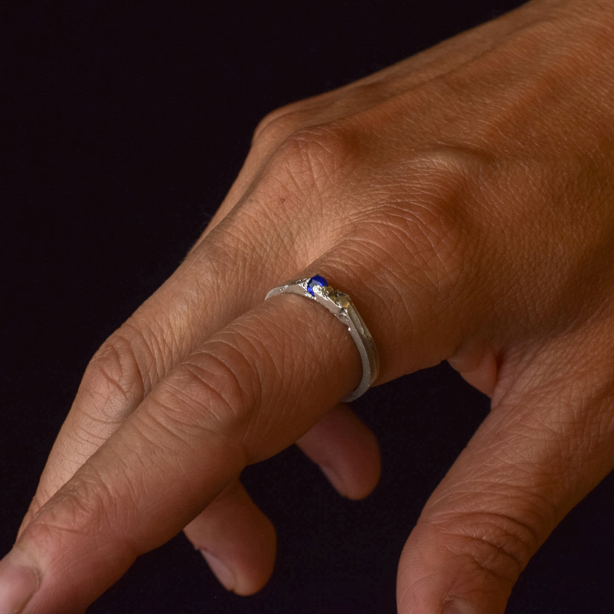 Sterling Silver Drop Ring With Blue Gemstone