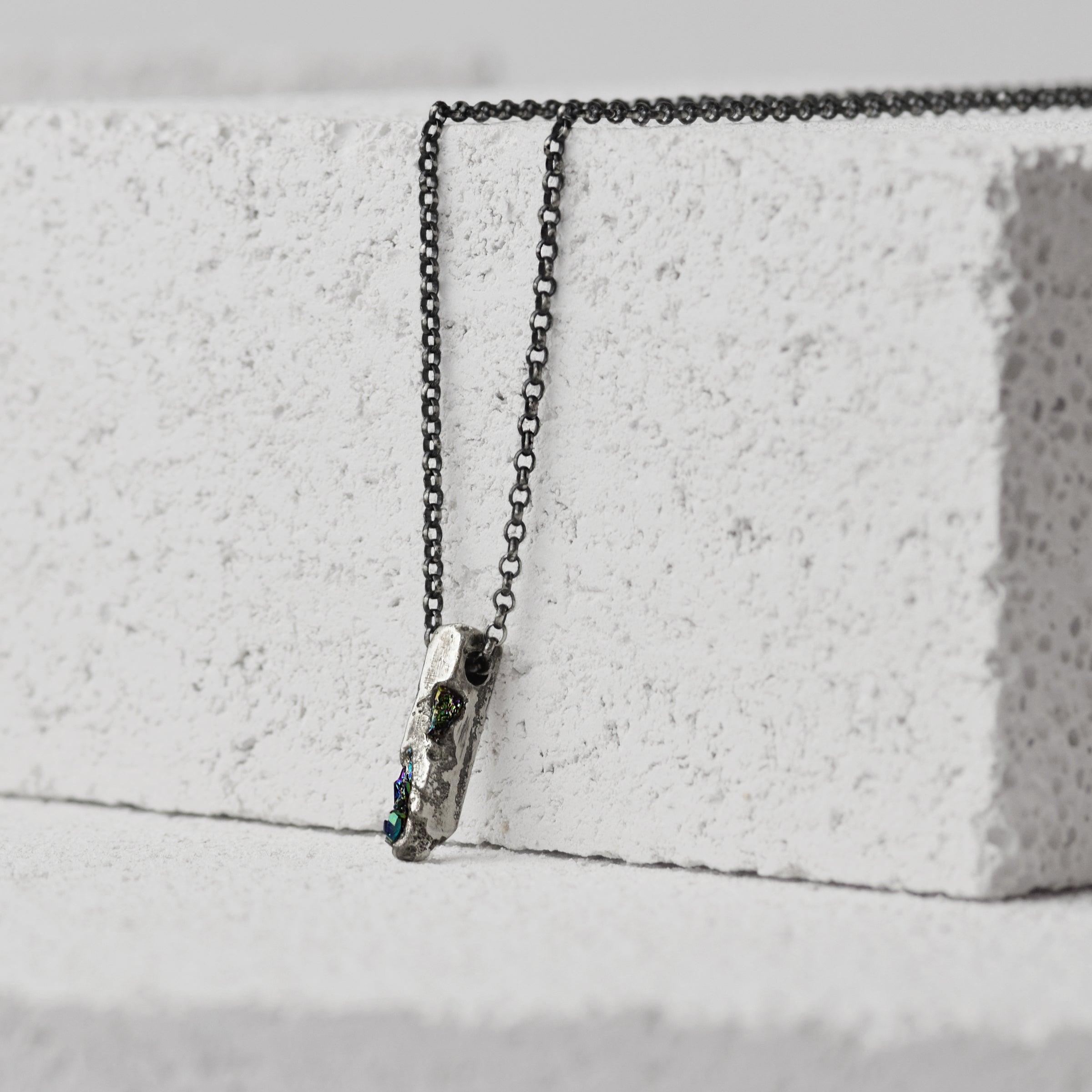 Sterling Silver Pendant With Black Gemstones