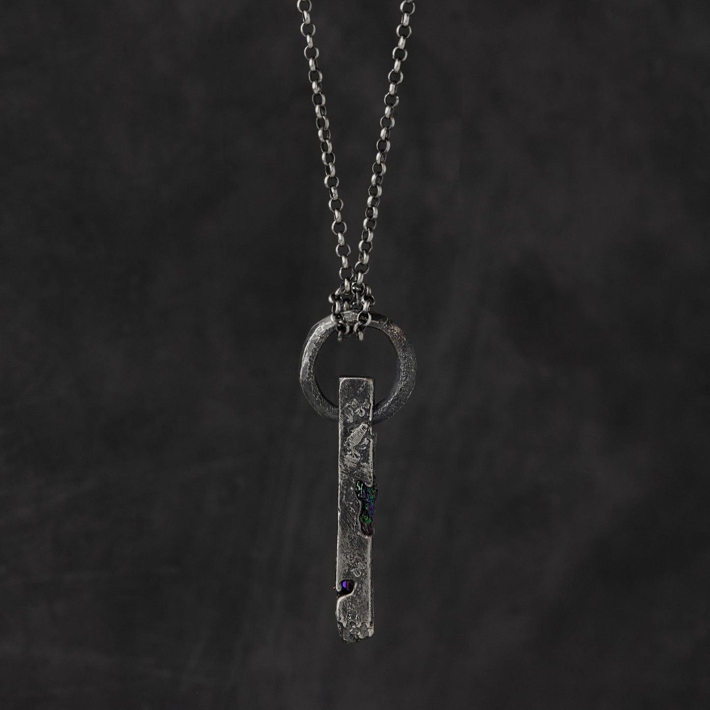Dilmun - Oxidised Sterling Silver Ring And Monolith Necklace