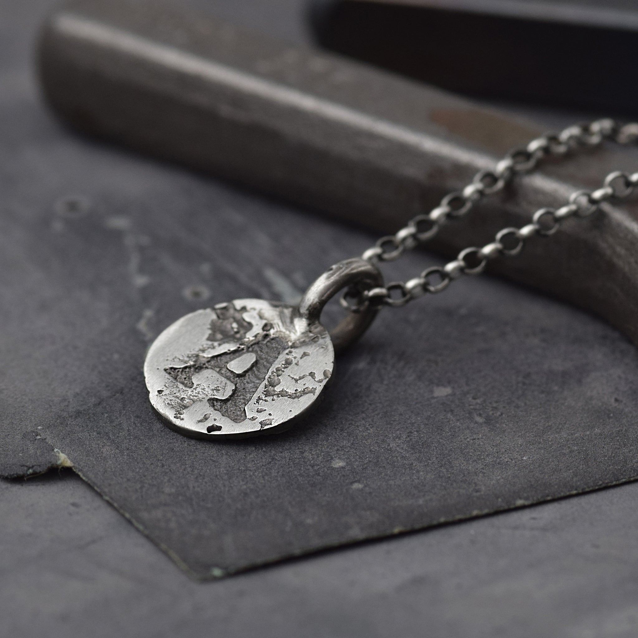 Oxidised Sterling Silver Coin Pendant Necklace