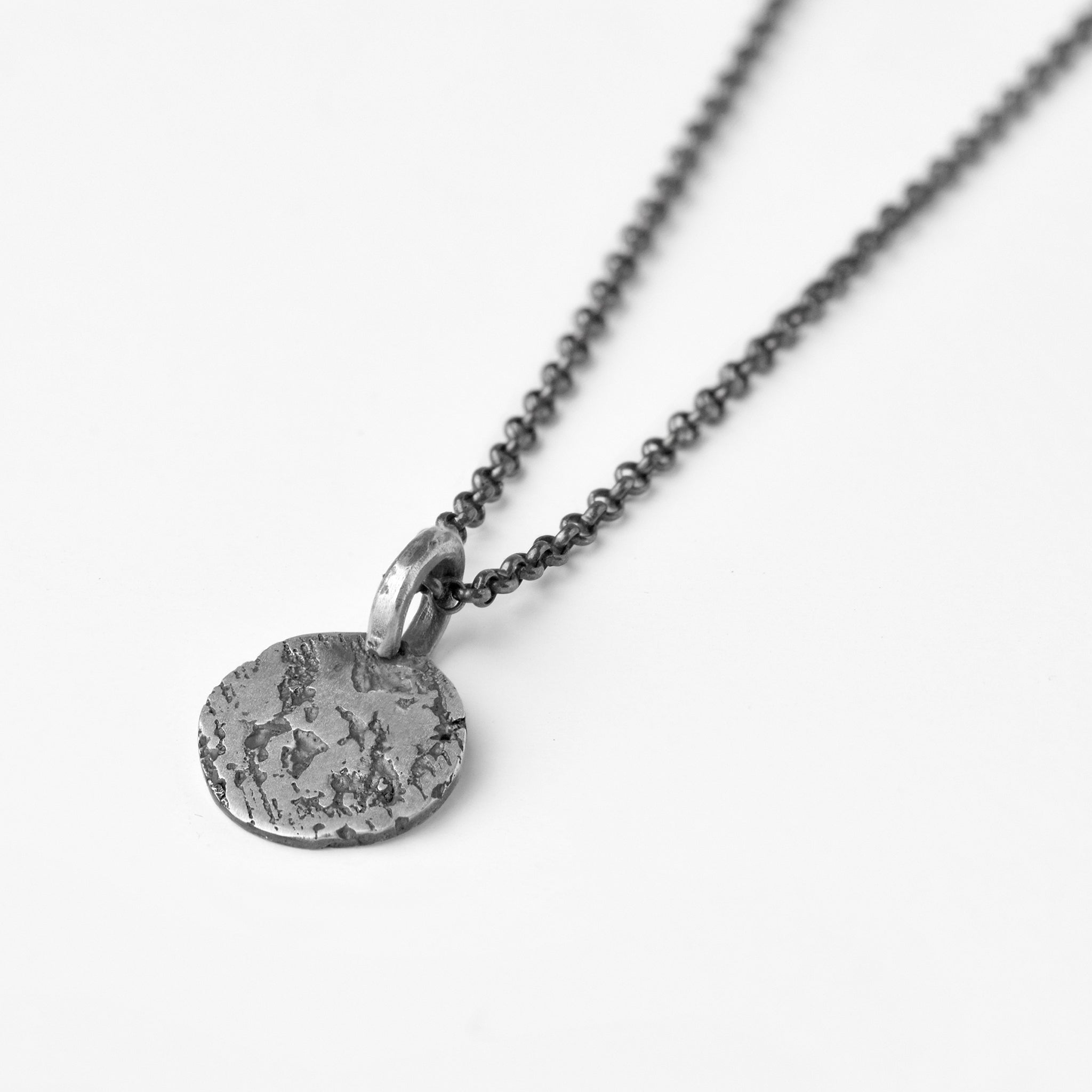 Oxidised Sterling Silver Coin Pendant Necklace