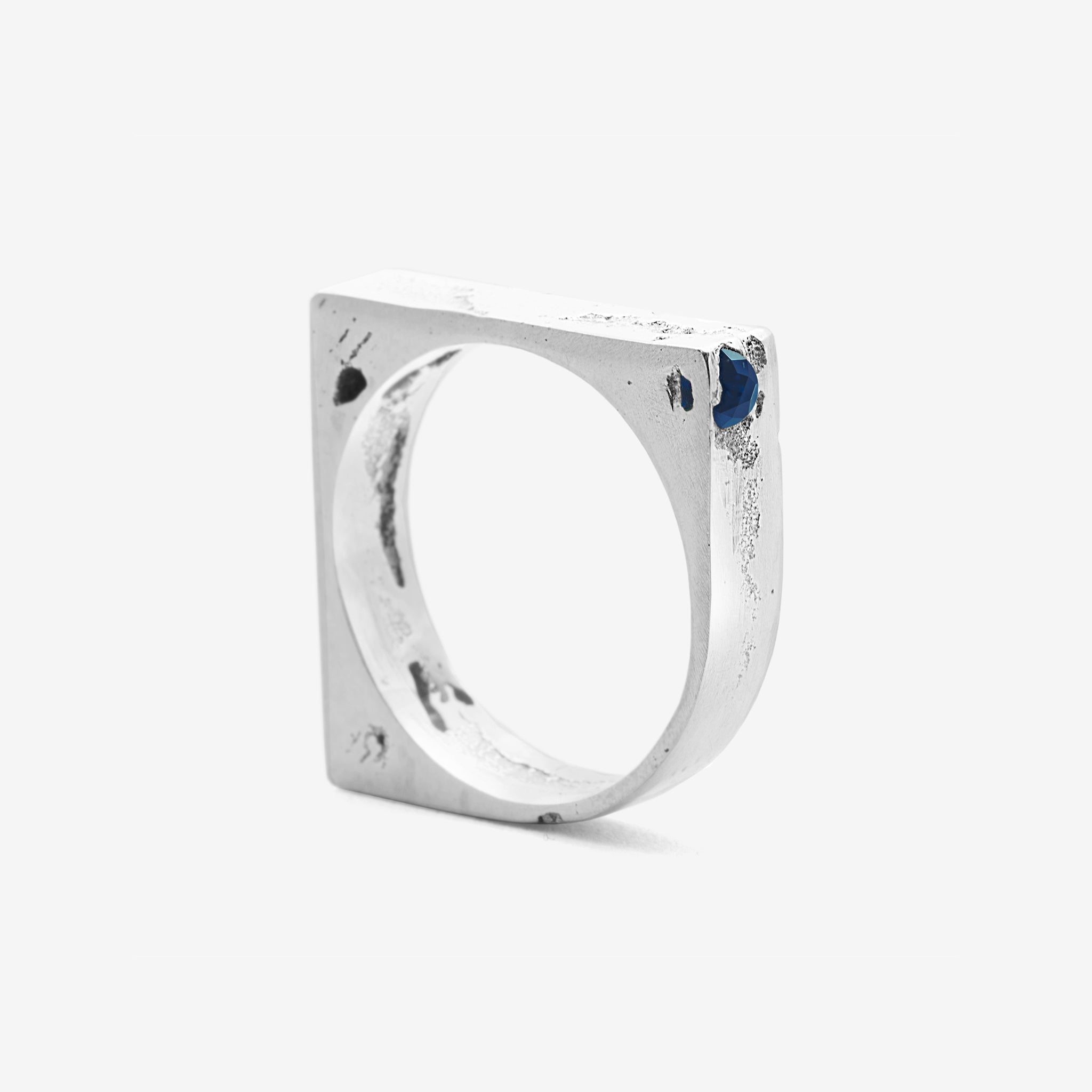 Geometric Sterling Silver Ring With  Blue Sapphire