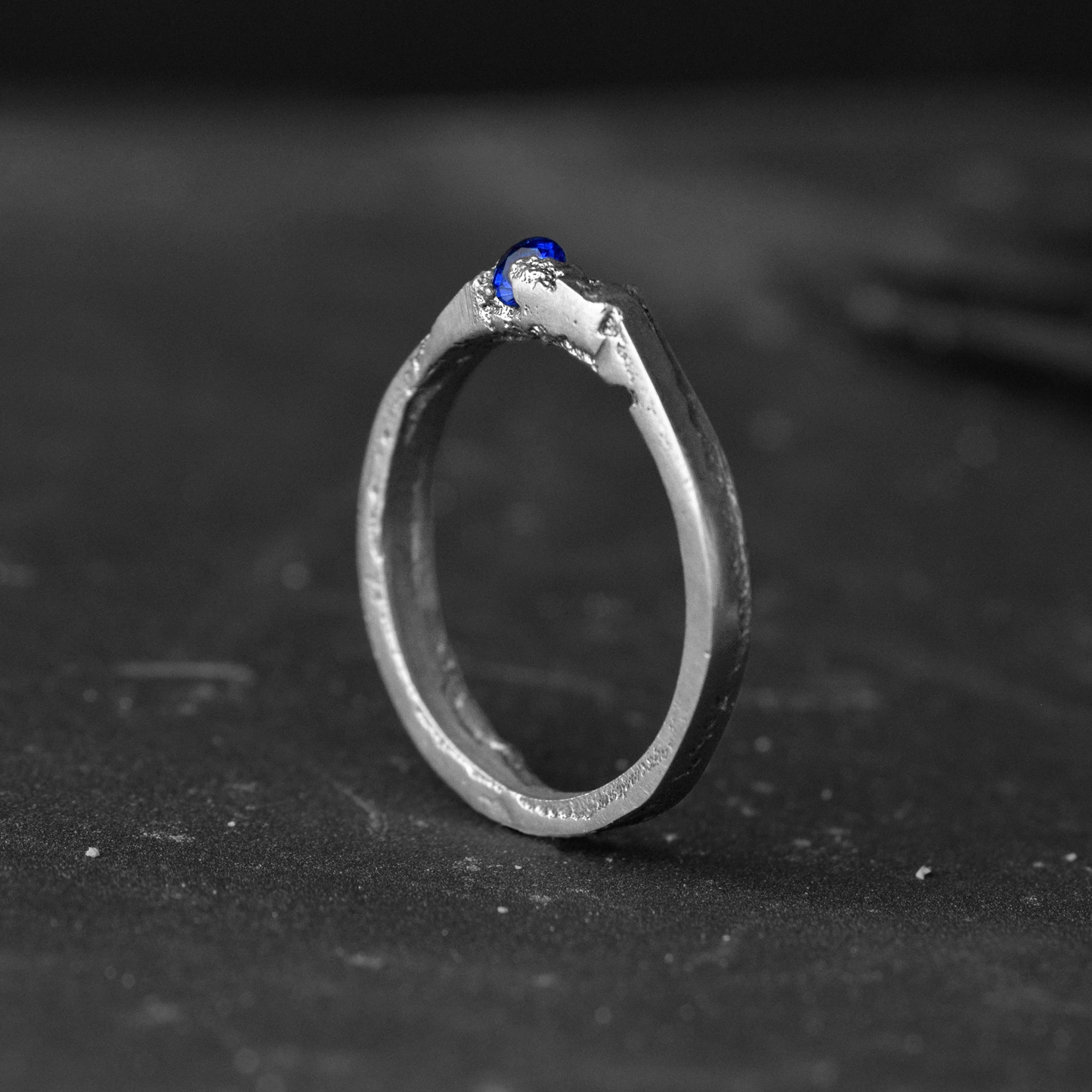 Sterling Silver Drop Ring With Blue Gemstone