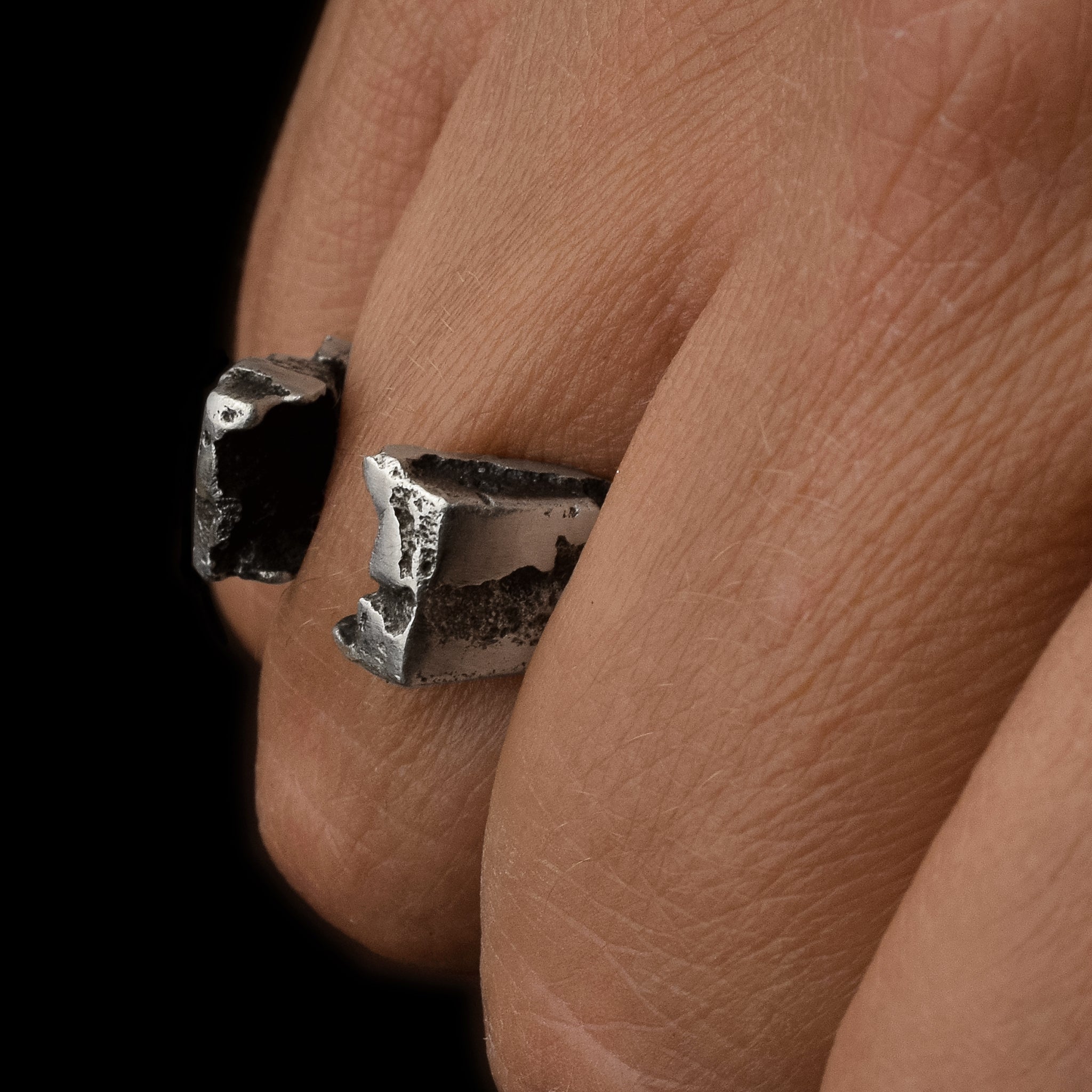 Oxidised Sterling Silver Eroded Signet Ring